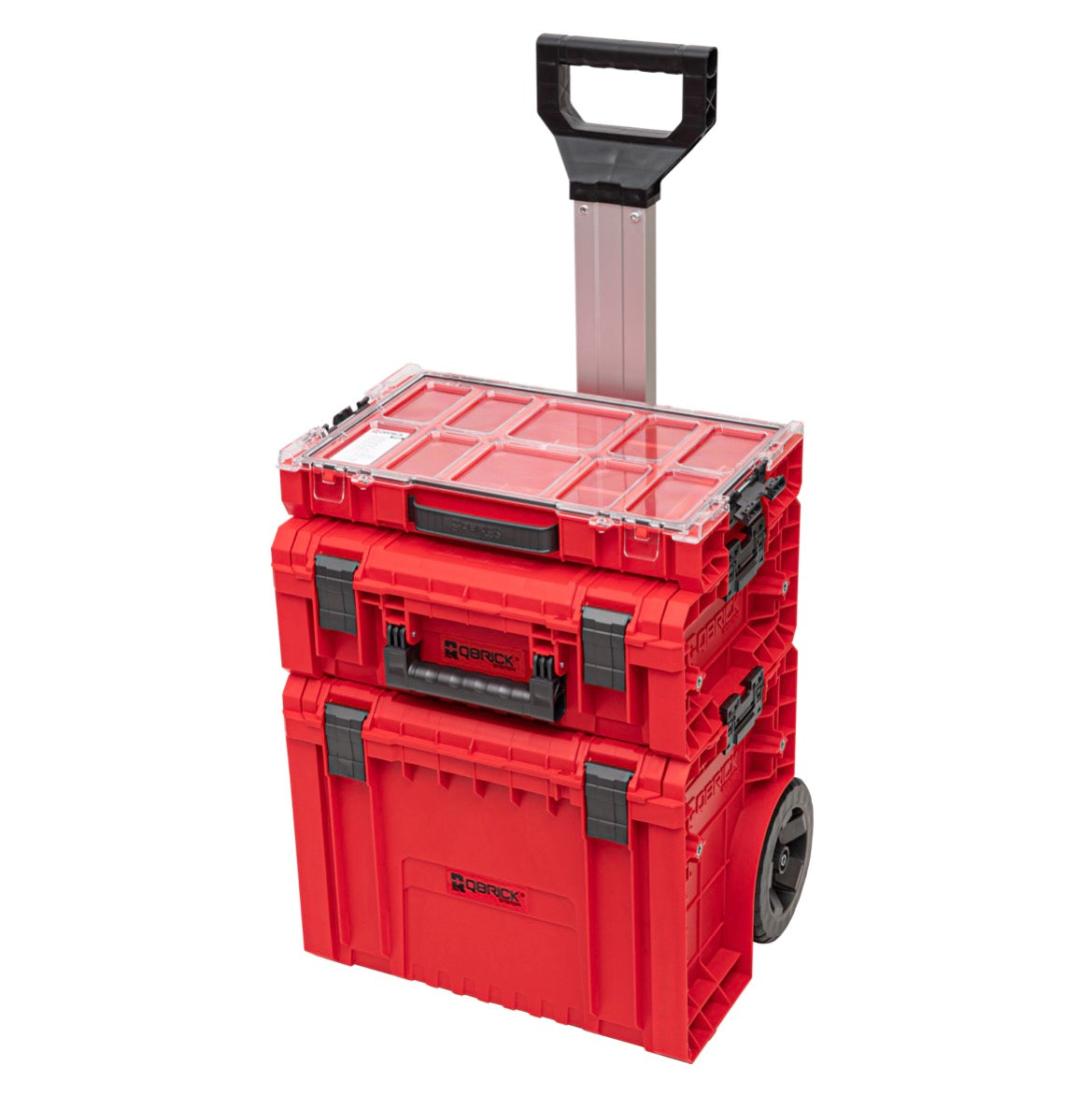 Qbrick System PRO 2.0 Set 4 RED ULTRA HD Werkzeugwagen Set + PRO Cart 2.0 +  PRO Technician Case 2.0 + PRO Organizer 100 450 x 390 x 690 mm 45 l IP54