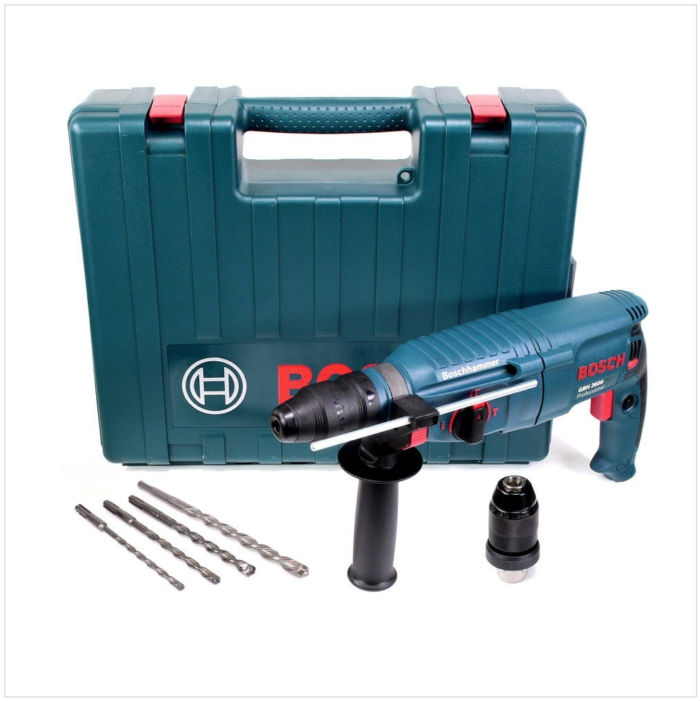 Bosch GBH 2600 Professional Bohrhammer 720 Watt SDS Plus im Transport Koffer mit Wechsel Bohrfutter und Bohrer Set