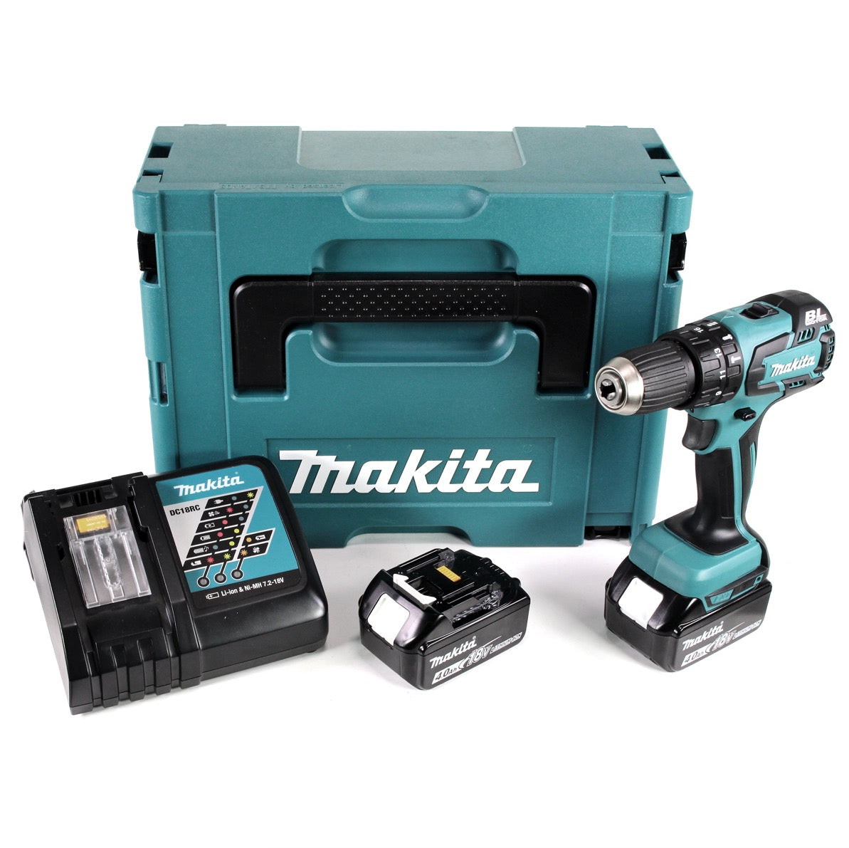 Makita DHP 459 RMJ 18 V Brushless Akku Schlagbohrschrauber im Makpac + 2x 4,0 Ah Akku + DC18RC Ladegerät - Toolbrothers