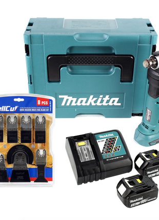 Makita DTM 51 RTJ 18 V Li-Ion Akku Multifunktion Werkzeug im Makpac + 2x 5,0 Ah Akku + Ladegerät + WellCut MT-8 8 tlg. Sägeblätter Set - Toolbrothers