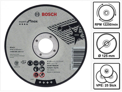 Bosch GWS 850 CE 850 Watt 125 mm Winkelschleifer ( 0601378790 ) + 25 x Bosch AS 60 T INOX BF Trennscheibe 125 x 1,0 mm ( 2608600549 ) - Toolbrothers