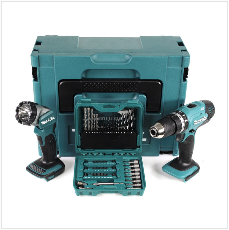 Makita DHP 453 Akku Schlagbohrschrauber 18 V 42Nm im Makpac + DML 802 Akku Lampe + 60 tlg. Bit/Bohrer Set - Toolbrothers