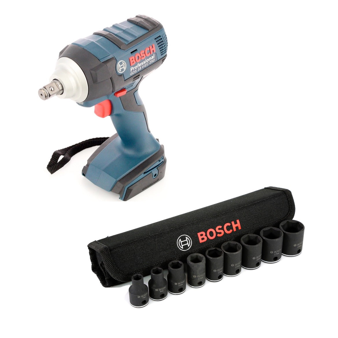 Bosch GDS 18 V-EC 250 Professional brushless Akku Dreh Schlagschrauber mit Einlage L-Boxx ready + 1/2" Steckschlüssel Einsätze Außen Sechskant Nüsse Set 9 tlg. - Toolbrothers