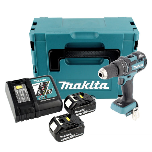 Makita DHP 480 RTJ 18 V Li-Ion Akku Schlagbohrschrauber Solo im Makpac + 2x 5,0 Ah Akku + Schnellladegerät - Toolbrothers