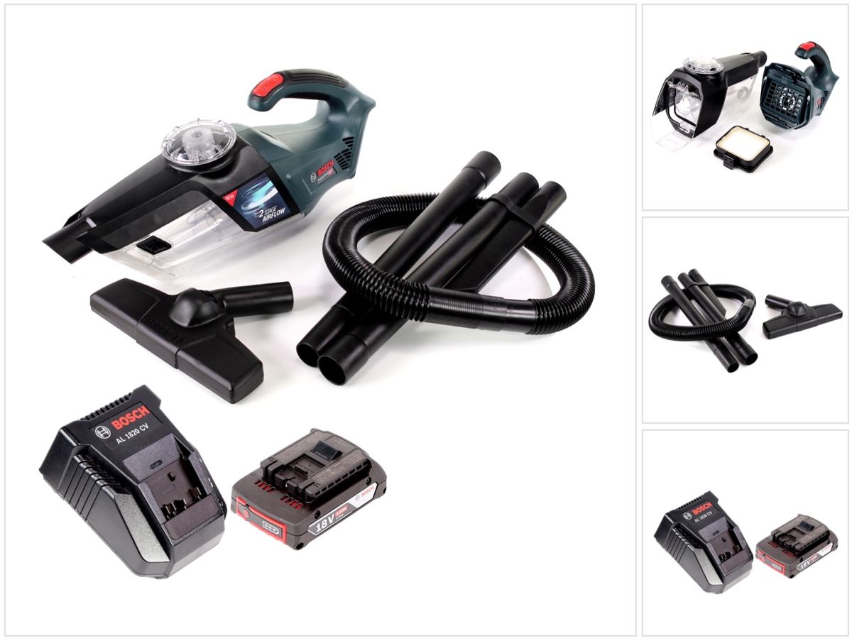 Bosch GAS 18 V Li-Ion Akku Staubsauger Hand Sauger + 1x GBA 18 V 2,0 Ah Einschub Akku + 1x AL 1820 CV Schnellladegerät 14,4V - 18V - Toolbrothers