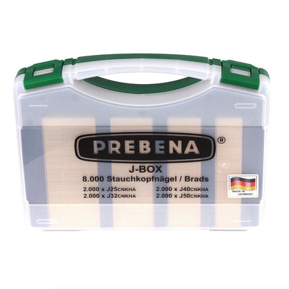 Prebena 2XR-J50 Luftdruck Druckluftnagler im Transportkoffer + J-BOX 8.000 Stauchkopfnägel / Brads