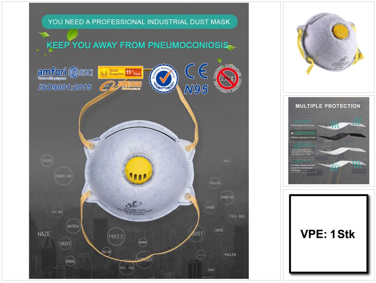 VIC Feinstaubmaske VIC821VC ( 1 Stück ) 4-Schicht FFP2 mit Ventil Aktivkohle ergonomisch geformt - Toolbrothers