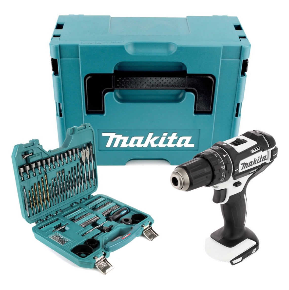 Makita DHP 482 ZJW Akku Schlagbohrschrauber 18 V 62 Nm  + 101 tlg Bit & Bohrer Set - ohne Akku, ohne Ladegerät - Toolbrothers