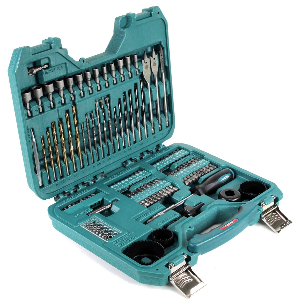 Makita DHP 482 RMJW Akku Schlagbohrschrauber 18 V 62 Nm weiß + 2x Akku 4,0Ah + Ladegerät + 100 tlg. Bit & Bohrer Set + Makpac - Toolbrothers