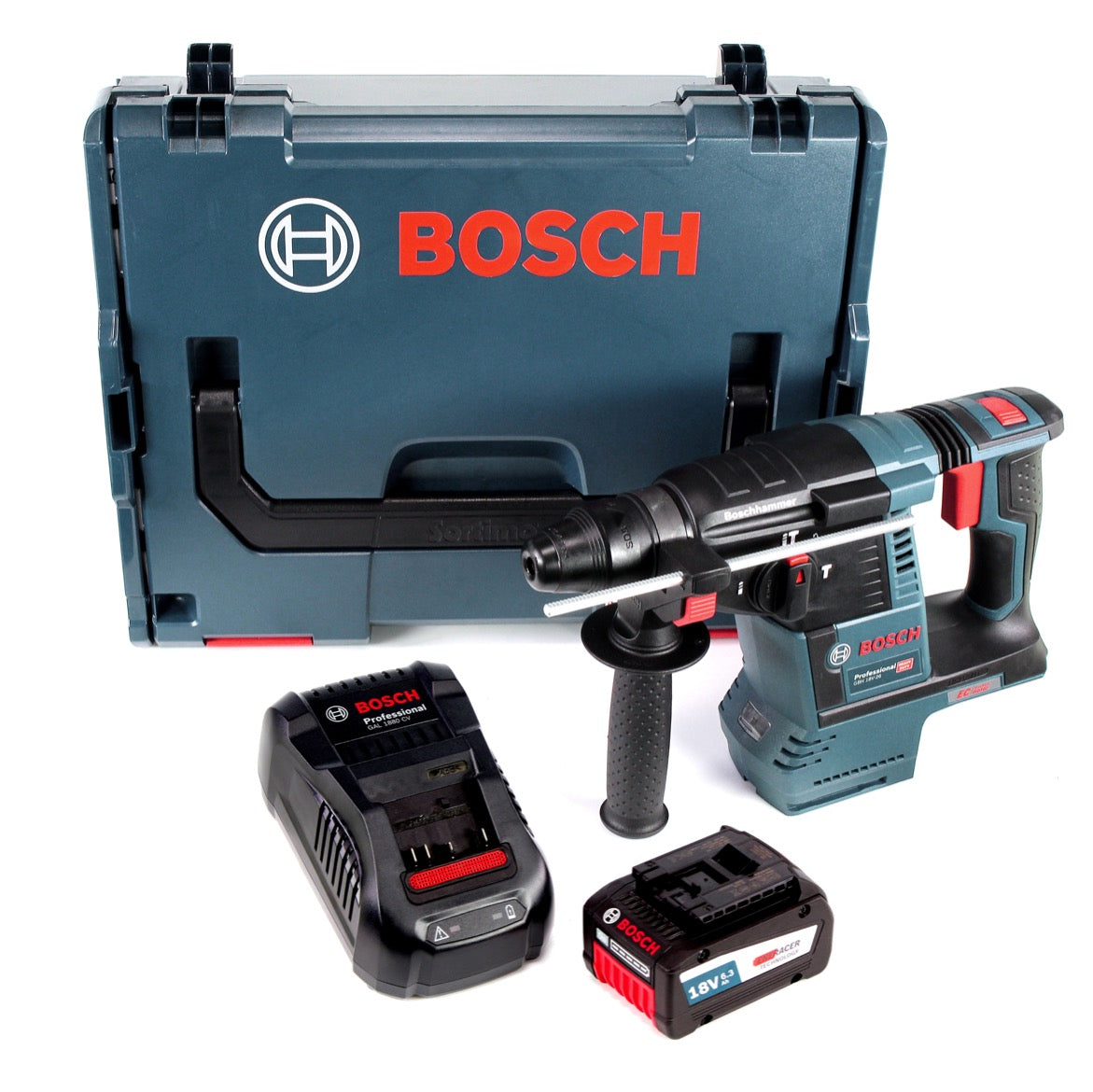 Bosch GBH 18 V-26 Akku Bohrhammer 18V SDS-Plus + Staubabsaugung + 1x Akku 6,3Ah Eneracer + Ladegerät + L-Boxx - Toolbrothers