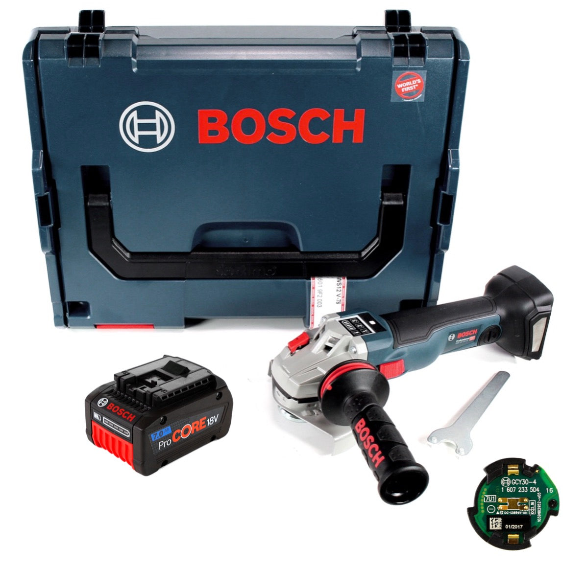 Bosch GWS 18 V-125 SC Professional 125 mm Akku Winkelschleifer in L-Boxx mit GCY 30-4 Connectivity Modul + 1x GBA 7,0 Ah ProCORE Akku - Toolbrothers