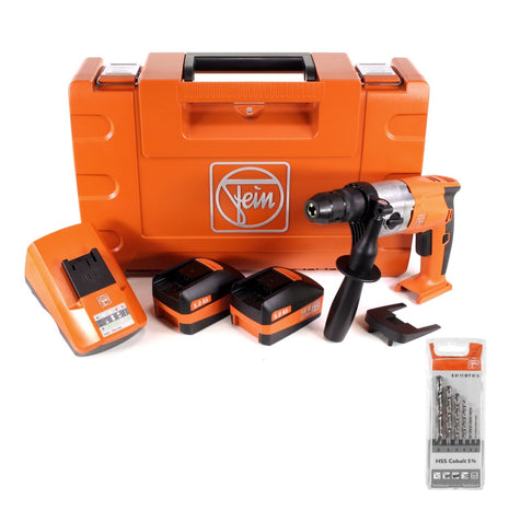 FEIN ABOP 13-2 Brushless 18 V Li-Ion Akku Bohrmaschine mit Metallbohrfutter im Koffer + 2x 5,0 Ah Akku + ALG 50 Ladegerät + HSS Spiralbohrer Set Cobalt 5% 2-8 mm 6-teilig - Toolbrothers