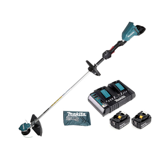 Makita DUR 364 LUT2 Akku Rasentrimmer 36V ( 2x 18V ) 250/350mm Brushless + 2x Akku 5,0Ah + Doppelladegerät