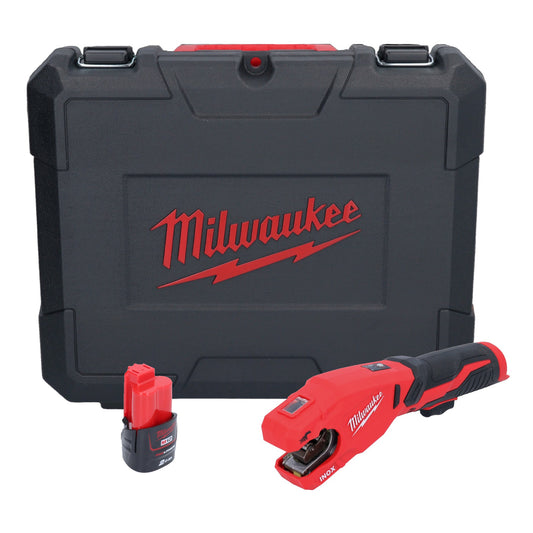 Coupe-tube en acier inoxydable sur batterie Milwaukee M12 PCSS-201C 12 V 12 - 28 mm + 1x batterie 2,0 Ah + étui - sans chargeur