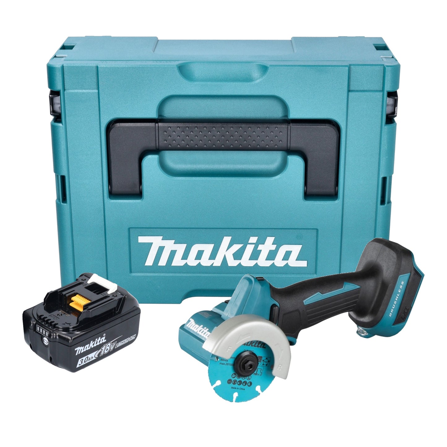 Meuleuse d'angle sur batterie Makita DMC 300 F1J 18 V 76 mm sans balais + 1x batterie 3,0 Ah + Makpac - sans chargeur