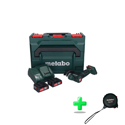 Metabo PowerMaxx CC 12 BL Akku Winkelschleifer 12 V 76 mm ( 600348500 ) Brushless + 2x Akku 2,0 Ah + Ladegerät + metaBOX + Metabo Maßband 5 Meter