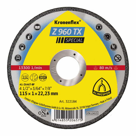 KLINGSPOR disque à tronçonner Z 960 TX D125x1mm droit (4000841022)