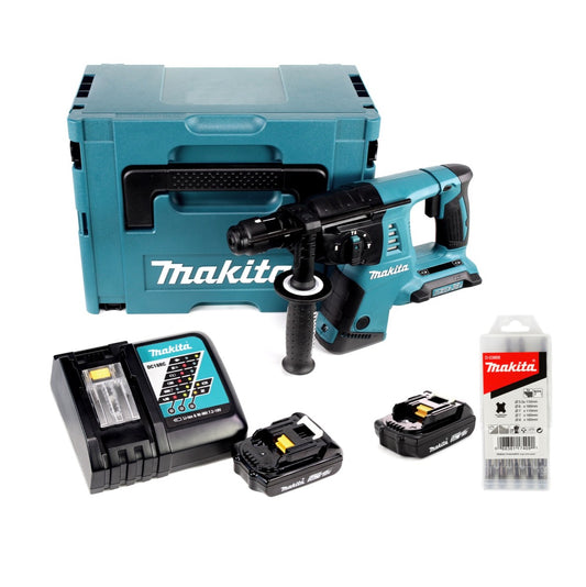 Makita DHR 264 RAJ Akku Bohrhammer 36 V ( 2 x 18 V ) 3,0 J SDS Plus + 2x Akku 2,0 Ah + Ladegerät + 5 tlg. Bohrer Set + Makpac - Toolbrothers