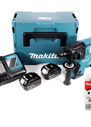 Makita DHR 263 RMJ 2x18V / 36 V SDS-Plus Akku Bohrhammer mit 2 x 4,0 Ah Akku + DC18RC Ladegerät im Makpac 4 + 5 tlg. Hartmetall Bohrer Set für Mauerwerk und Beton - Toolbrothers