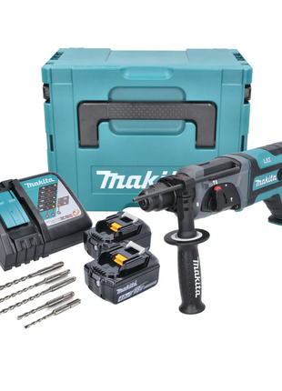 Makita DHR 241 RMJ Akku Bohrhammer 18 V 2,0 J SDS plus + 2x Akku 4,0 Ah + Ladegerät + 5 tlg. Bohrer Set + Makpac - Toolbrothers