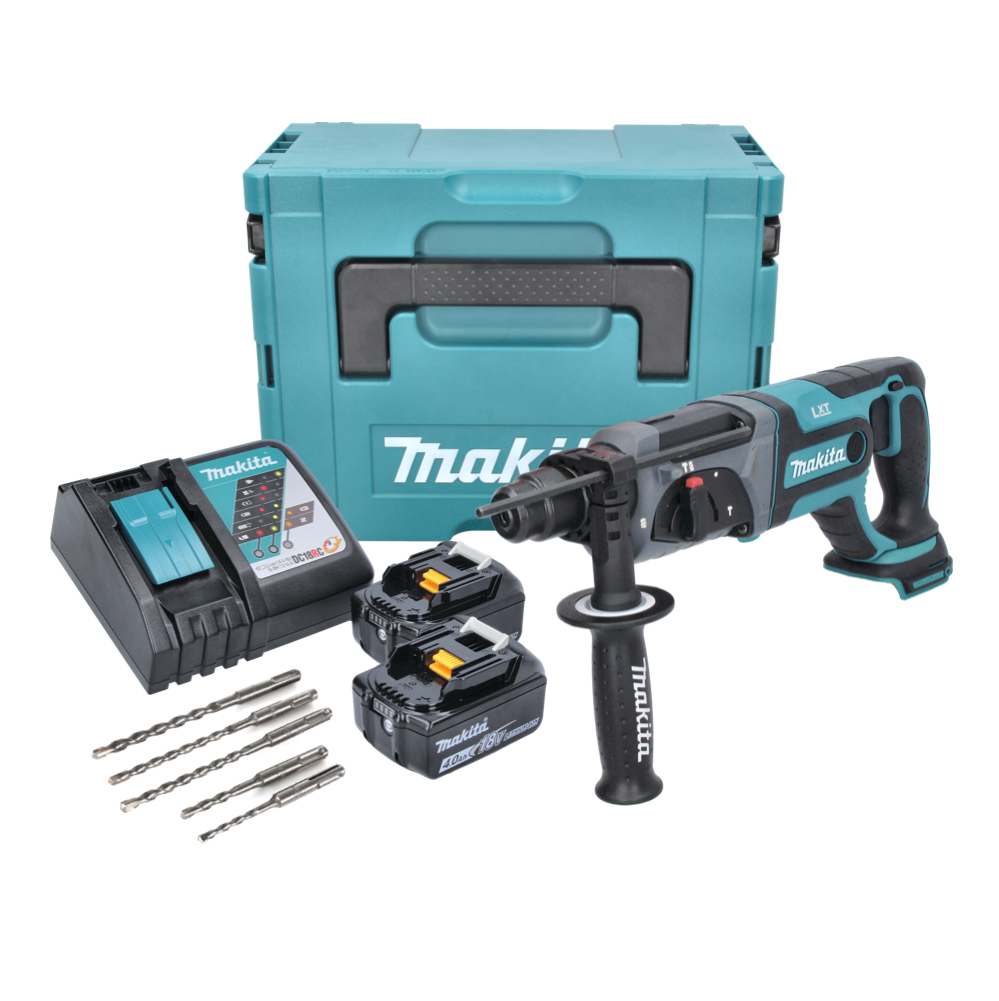 Makita DHR 241 RMJ Akku Bohrhammer 18 V 2,0 J SDS plus + 2x Akku 4,0 Ah + Ladegerät + 5 tlg. Bohrer Set + Makpac - Toolbrothers