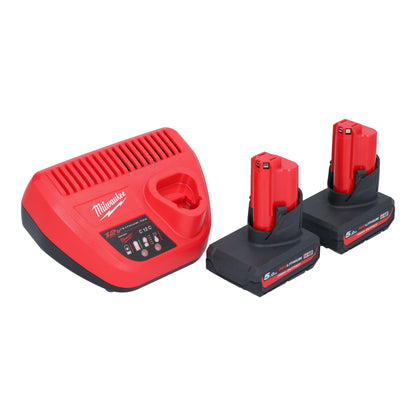 Meuleuse droite à batterie Milwaukee M12 FDGS-502 12 V 6 / 8 mm sans balais + 2x batteries 5,0 Ah + chargeur