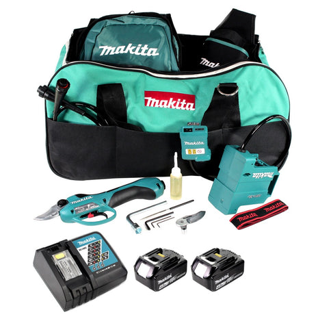 Makita DUP 361 RM Akku Rebschere Astschere 36 V ( 2x 18 V ) + 2x Akku 4,0 Ah + Ladegerät + Tasche - Toolbrothers