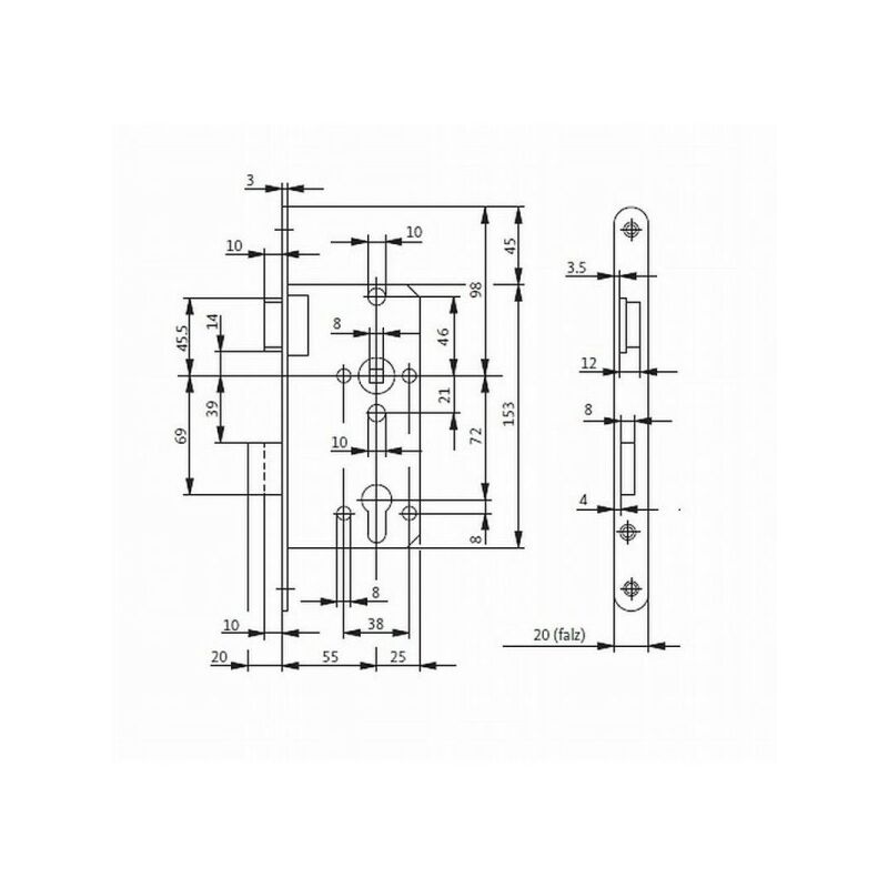 Serrure à mortaiser pour porte de chambre BKS 0415 PZW 20/55/72/8 mm DIN droite (3000251115)