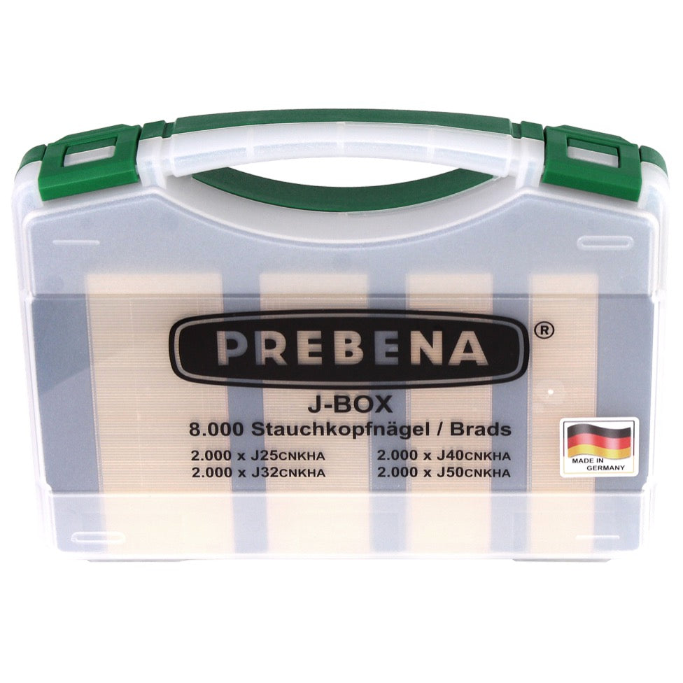 Prebena 2P-J50SDS Luftdruck Druckluftnagler 5-7 bar im Transportkoffer + Prebena J-BOX 8.000 Stauchkopfnägel - Toolbrothers