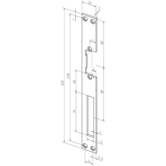 ASSA ABLOY gâche plate 021 acier inoxydable carré mat (3000251803)