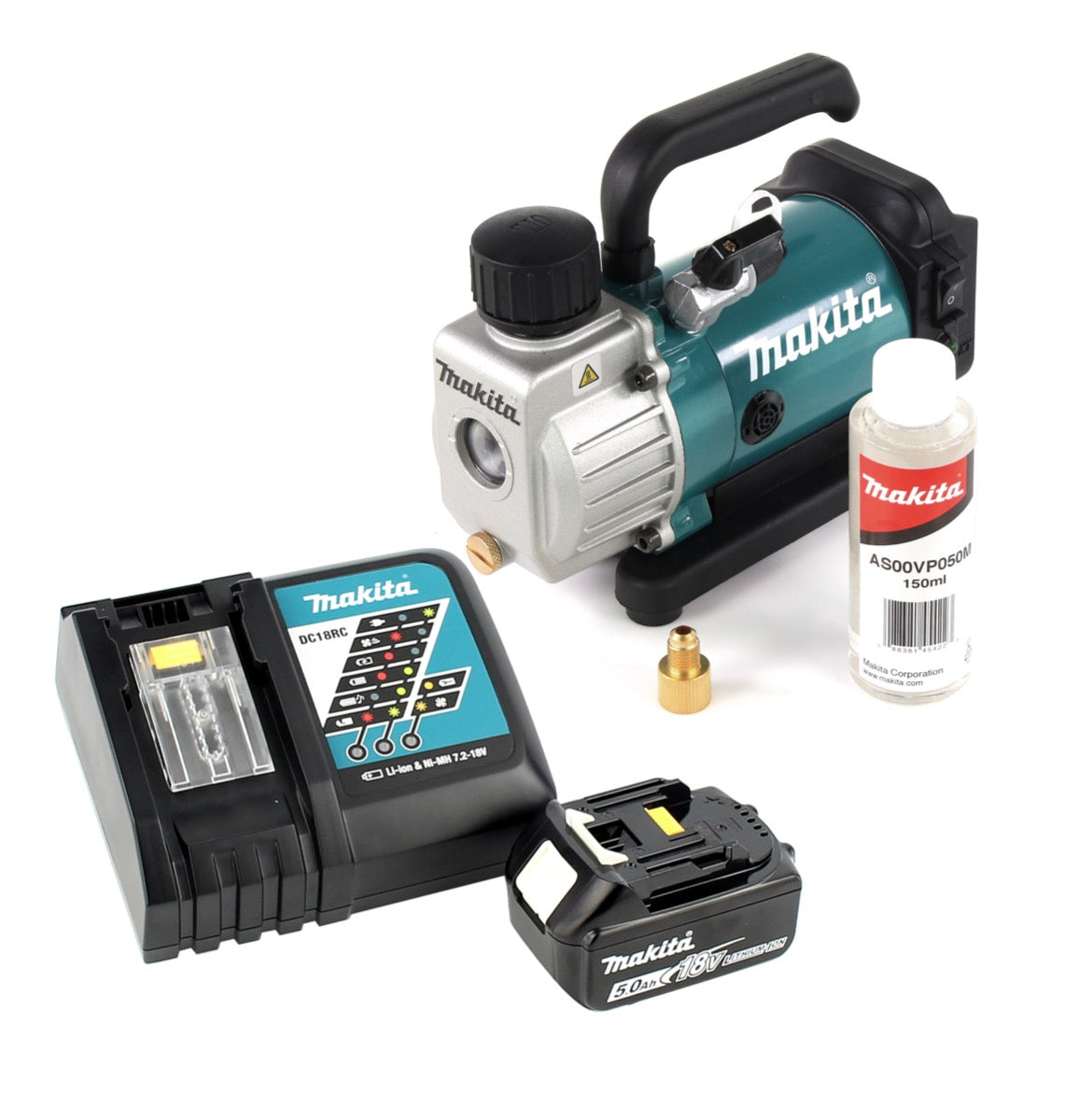 Makita DVP 180 RT1 18V Akku Vakuumpumpe + 1x BL 1850 B 5,0 Ah Akku + DC 18 RC Ladegerät - Toolbrothers