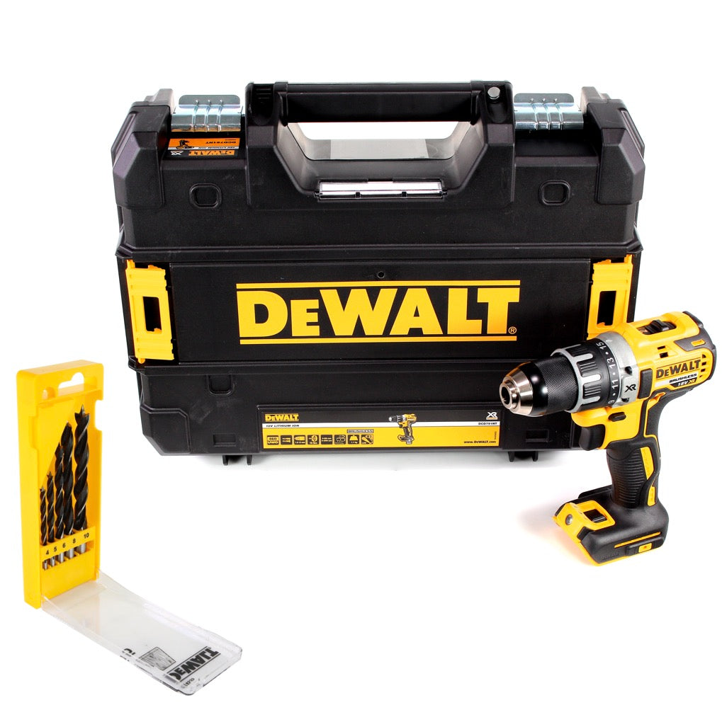 DeWalt DCD 791 NT Akku Bohrschrauber Brushless 18V 70Nm + 5-tlg. DT 4535-QZ Holzspiralbohrer-Set in TSTAK Solo - ohne Akku und Ladegerät - Toolbrothers