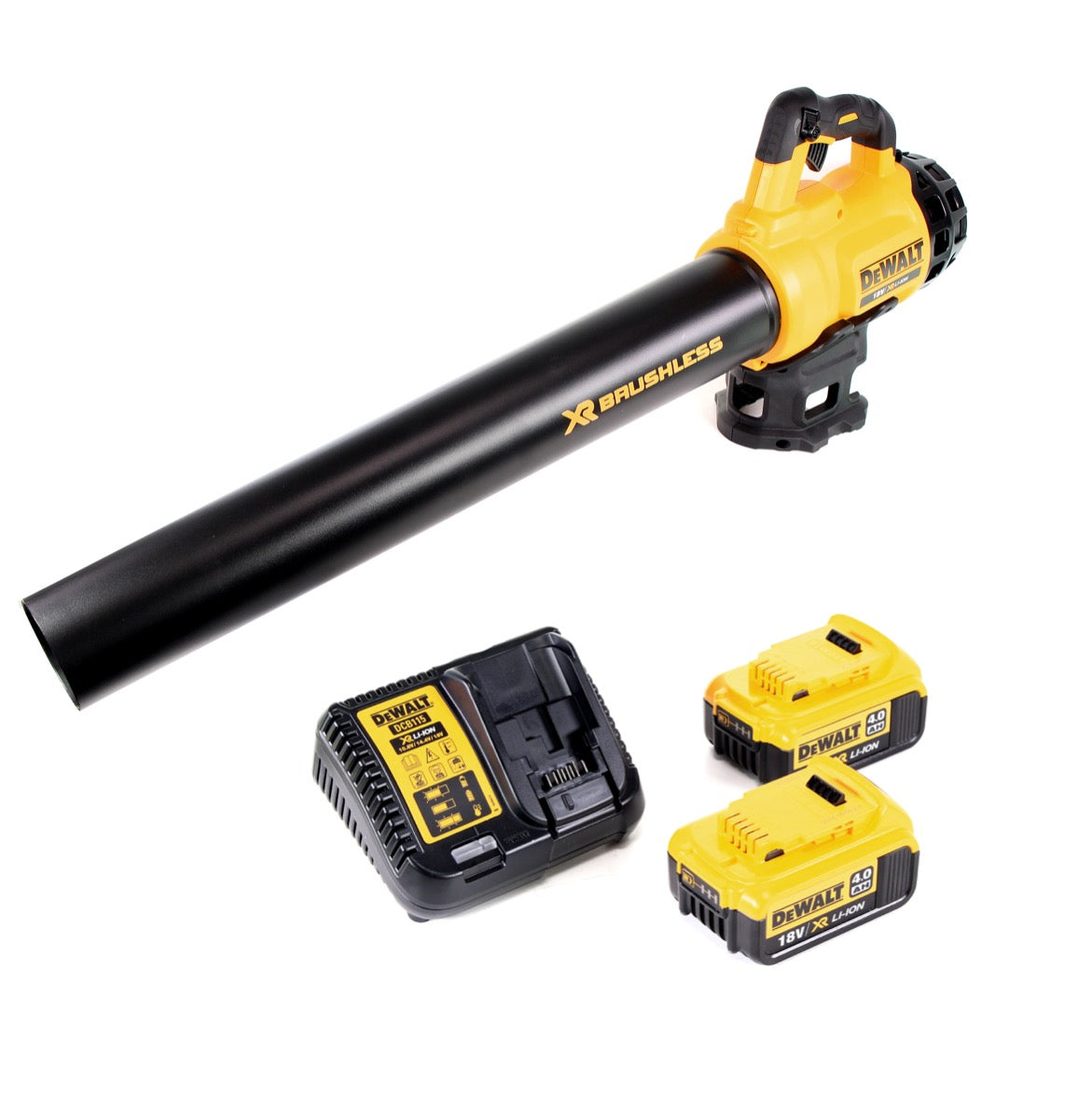 DeWalt DCM 562 M2 18V Li-Ion Akku Gebläse Laubbläser + 2x DCB 182 18V 4,0 Ah Akku + DCB 115 Ladegerät - Toolbrothers