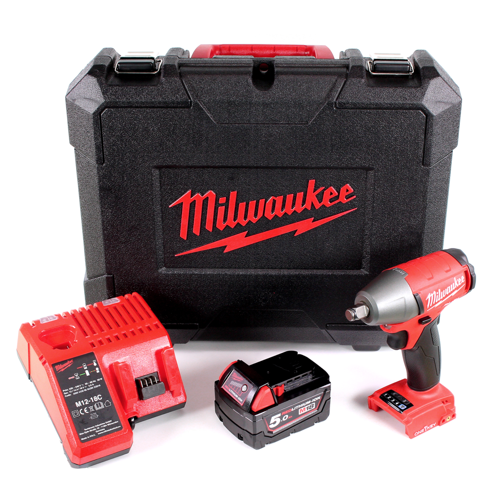 Milwaukee M18 ONEIWF12 501C 18 V Li-Ion Akku Schlagschrauber im Werkzeugkoffer + 1x M18 B5 5,0 Ah Akku + M12-M18C Ladegerät - Toolbrothers