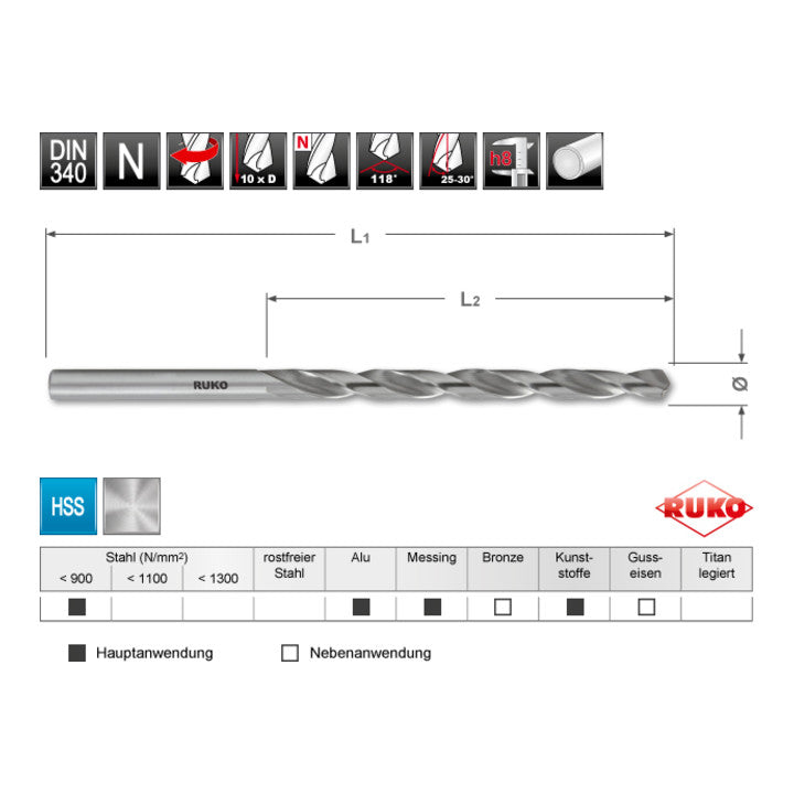 RUKO Spiralbohrer DIN 340 Typ N Nenn-Ø 6 mm ( 4000600969 )