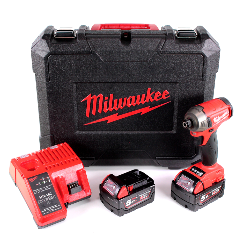 Milwaukee M18 FQID 502C 18 V 1/4" Brushless Li-Ion Akku Schlagschrauber SURGE  im Werkzeugkoffer + 2x M18 B5 5,0 Ah Akku + M12-18C Ladegerät - Toolbrothers