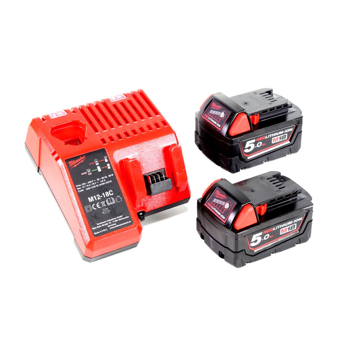 Milwaukee M18 AL-502C Akku LED Flutstrahler mit 1100 Lumen + 2x 5,0 Ah Akku + Universal Ladegerät - Toolbrothers