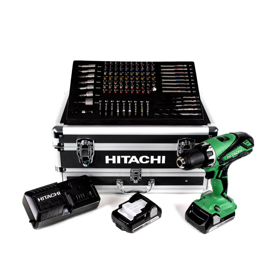 Hitachi KC 18 DJLF 18V Akku Bohrschrauber + 2x 2,5 Ah Akkus mit Ladegerät + 100-teiliges Schraub- und Bohr-Set + hochwertiger Aluminium Transportkoffer - Toolbrothers