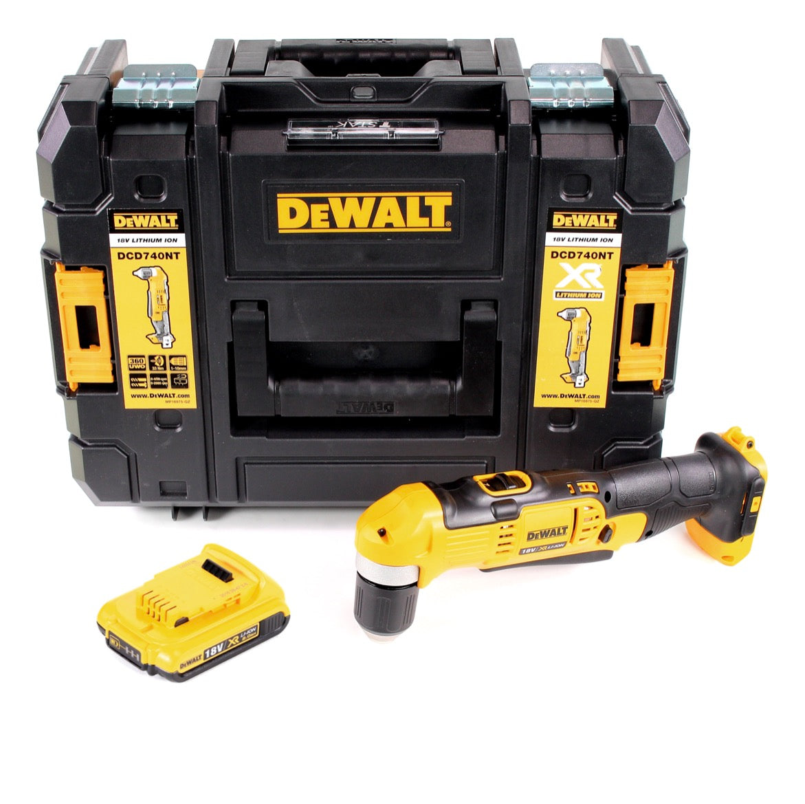 Dewalt DCD 740 NT Akku Winkelbohrmaschine 18V 33Nm + 1x 2,0Ah Akku + TSTAK - ohne Ladegerät - Toolbrothers