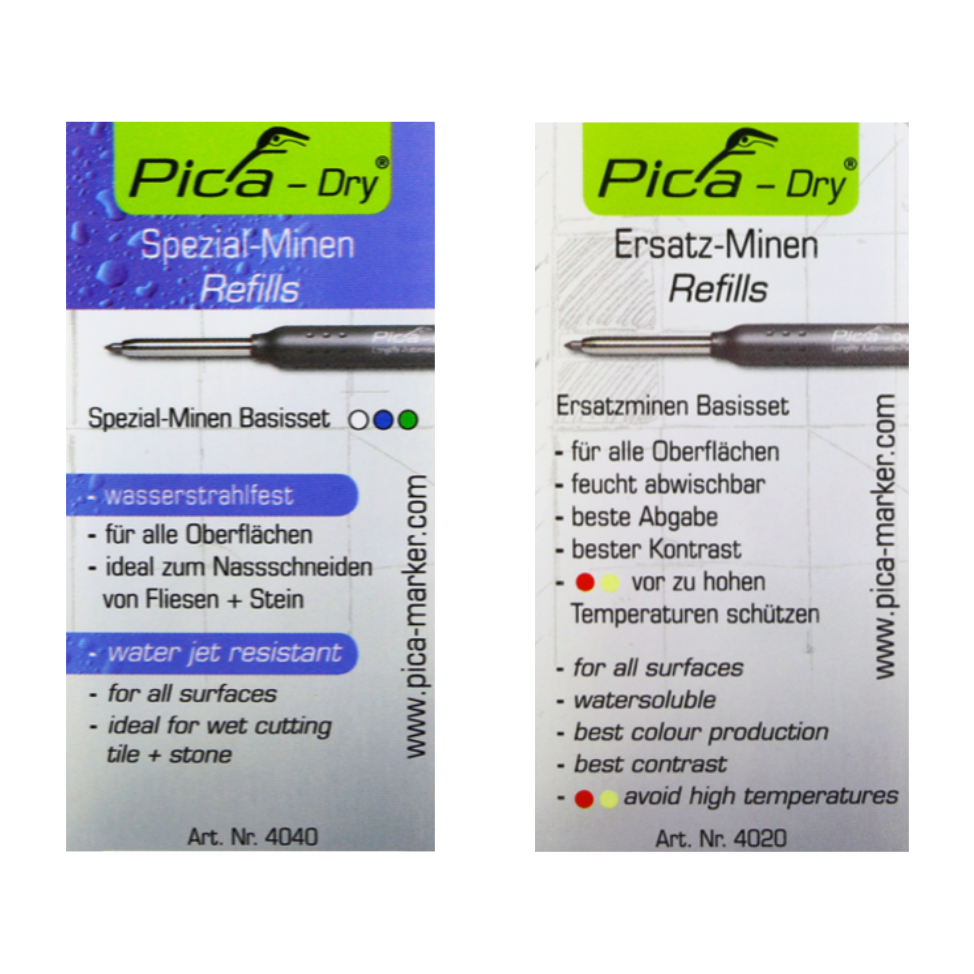 Pica DRY Ersatzminen Basis Set Bunt Wasserlöslich Multi Use 8 tlg. + Spezialminen Basis Set Wasserstrahlfest 8 tlg.