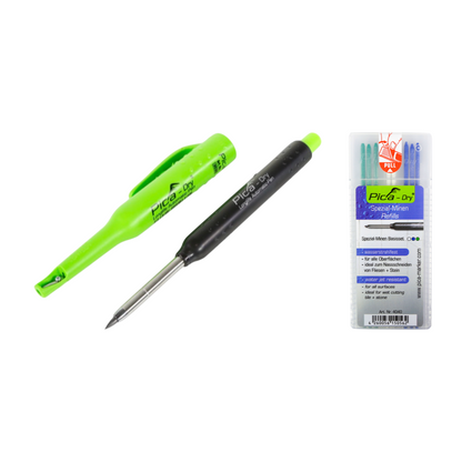 Pica DRY Longlife Automatic Pen Baumarker Tieflochmarker mit Graphitmine + 1x 8 tlg. Spezialminen Basis Set Wasserstrahlfest