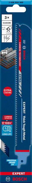 Lame de scie sabre BOSCH Expert Thick Tough Metal longueur 225 mm largeur 25 mm (4000837487)