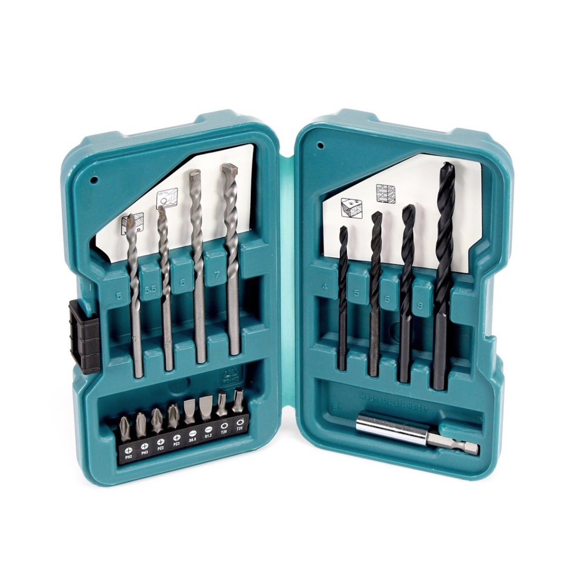 Makita DF 347 DWE 14.4V Li-ion Akku Bohrschrauber im Transportkoffer mit 2 x 1,5 Ah Akku, Ladegerät und 17 tlg. Bit & Bohrer Set - Toolbrothers