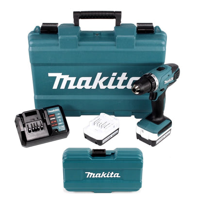 Makita DF 347 DWE 14.4V Li-ion Akku Bohrschrauber im Transportkoffer mit 2 x 1,5 Ah Akku, Ladegerät und 17 tlg. Bit & Bohrer Set - Toolbrothers