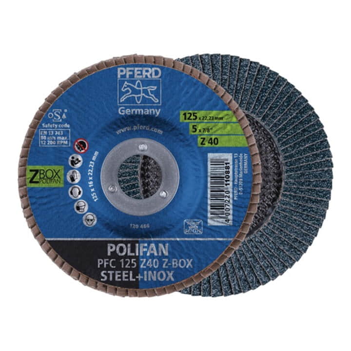 Rondelle dentée PFERD POLIFAN Z START STEELOX Ø 125 mm grain Z-60 conique (4000843629)