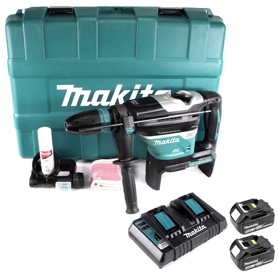 Makita DHR 400 PT2U 2 x 18 V / 36 V Li-Ion Akku Bohrhammer Kombihammer SDS-Max im Koffer + 2 x 5,0 Ah Akku + Doppelladegerät - Toolbrothers