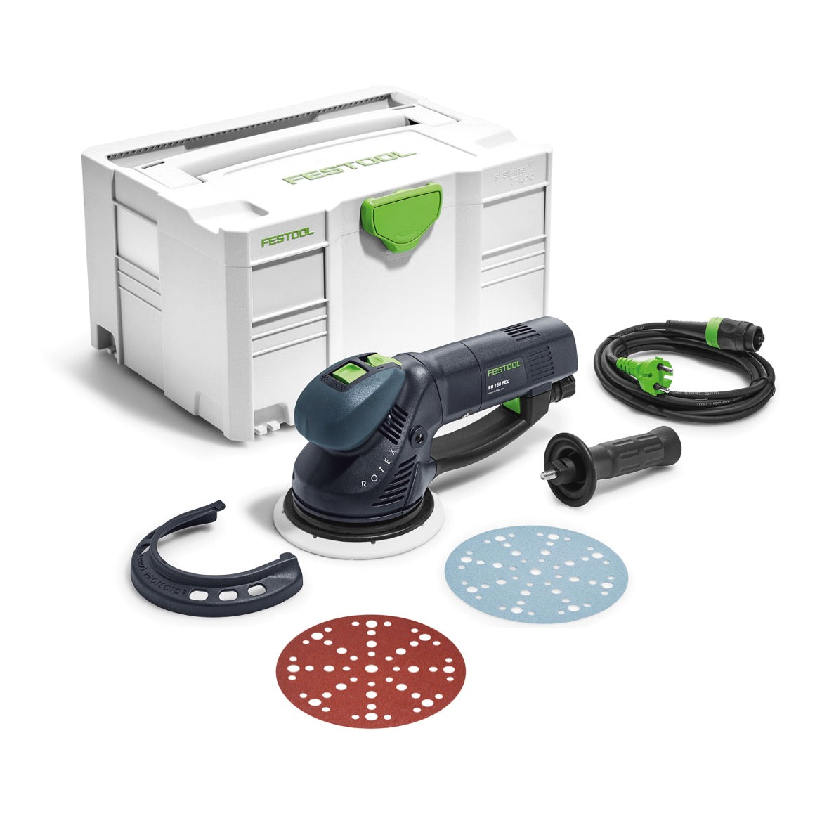 Festool RO 150 FEQ-Plus ROTEX Getriebe Exzenterschleifer 720W 5mm Hub ( 571805 ) im Systainer + 50x Schleifscheiben P40 - Toolbrothers