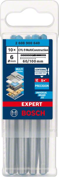 BOSCH Steinbohrer Expert CYL-9 10er Pack Nenn-Ø 6 mm Arbeitslänge 60 mm ( 4000909782 )