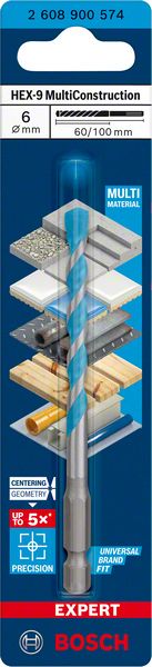 Foret à pierre BOSCH Expert HEX-9 diamètre nominal 6 mm longueur utile 60 mm (4000909797)