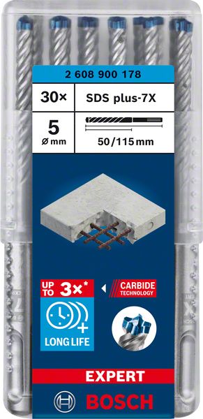 BOSCH Hammerbohrer Expert SDS-7X Ø 5 mm Arbeits-L.50 mm L.115 mm ( 4000909984 )